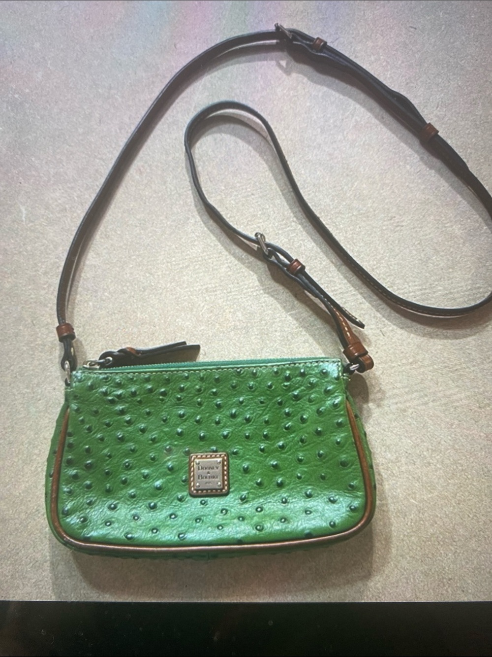 Dooney & Bourke Green Ostrich-Embossed Crossbody Bag- EUC